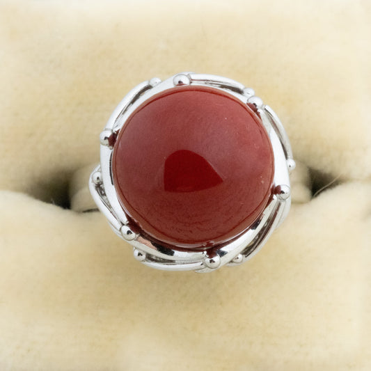 昭和レトロ 昭和ジュエリー ヴィンテージ デラックス デザイン 大粒 赤珊瑚 コーラル 12.1mm Pt900 〜花弁の様な透かし〜 OKR00074 2枚目