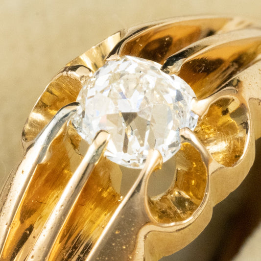 イギリスアンティーク ジュエリー K18 オールドマインカットダイヤモンド 約0.5ct ベルチャーセッティング 1905年製 バーミンガム 彫り装飾 ゴールド リング DR00776 Daisy 2枚目