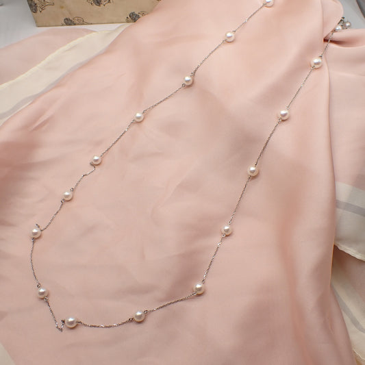 Pt850 パール ロングネックレス 80cm 二連 ステーションネックレス プラチナ 真珠 〜静かに揺れる、光の連なり〜 MN00261 2枚目