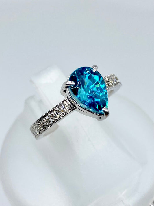 ブルージルコン 3.49ct / ダイヤモンド 計0.20ct Pt900 リング 12号リフレッシュメント新品仕上げ・補修・洗浄等済3日以内返品可※カード/キャリア決済の場合 2枚目