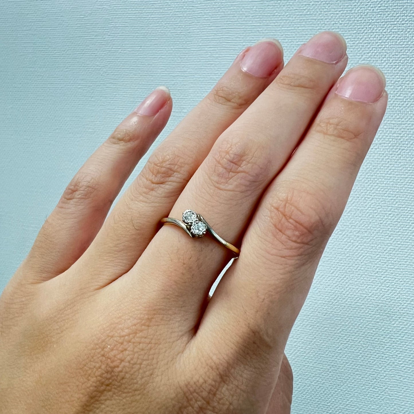 アンティークジュエリー イギリス アンティーク リング 1900前後頃 K18 PLAT オールドヨーロピアンカットダイアモンド /トワエモア あなたと私 DR00572