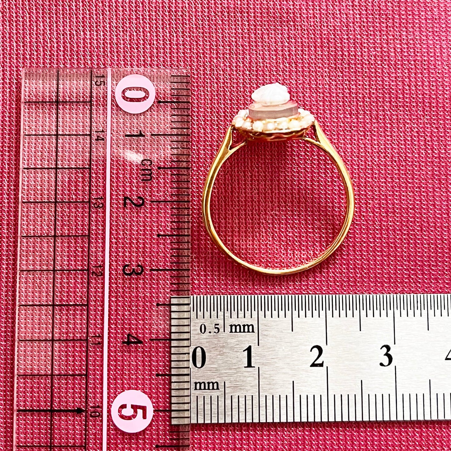 アンティークジュエリー フランス アンティーク カメオ リング K18 アゲート パール 指輪 1900年前後 〜幻想的な古典絵画のような優美な貴婦人の肖像〜 DR00646