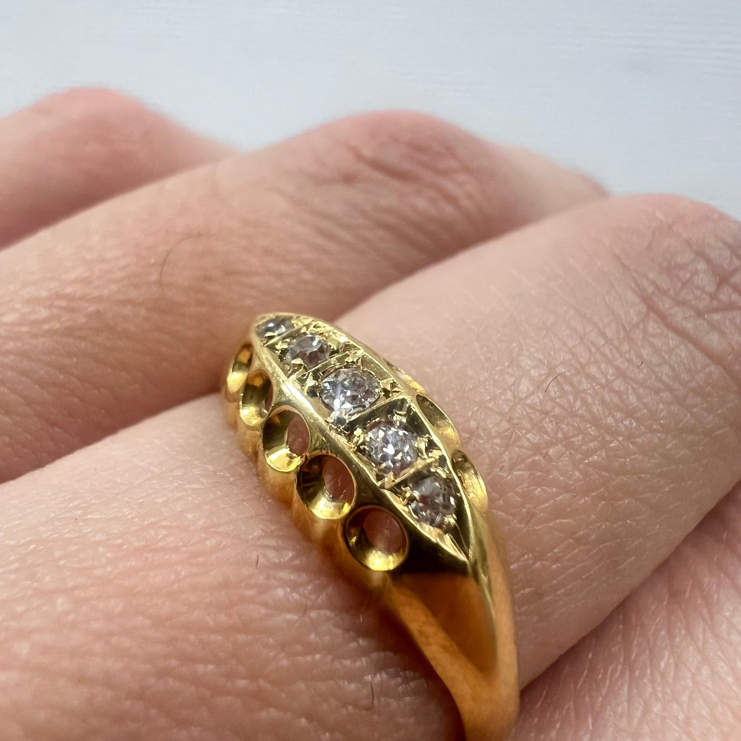 イギリス アンティーク ジュエリー K18 5stone オールドカット ダイヤモンド クラッシックデザイン リング 指輪 バーミンガム 1913 DR00734