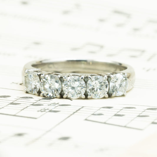 昭和レトロ ダイヤモンド リング 一文字 デザイン ヴィンテージ Pt900 5石 1.06ct MR00761 2枚目
