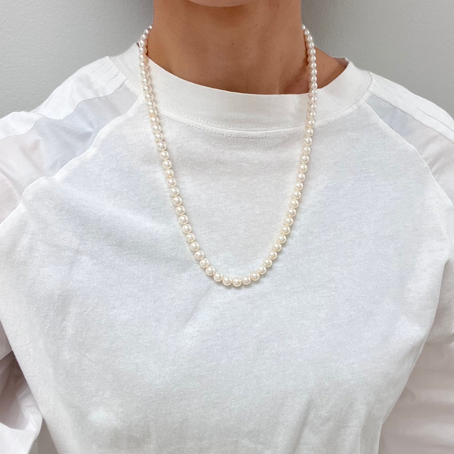 【日本の作品】パール 6.8-6.9mm珠 58cm シンプル セミロング ネックレス 〜冠婚葬祭に使いやすいシンプルデザイン〜MON00284