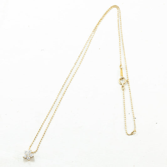 K18 ヴィンテージ ゴールド ジュエリー ダイヤモンド 0.26ct 花 フラワー シンプルデザイン ボールチェーン ネックレス 40.5cm CHP00878 2枚目