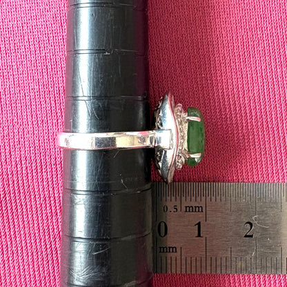 昭和レトロ Pt900 翡翠風グリーンストーン バゲットダイヤモンドリング / 千本透かし ヴィンテージリング クラシカルデザインMOR00700