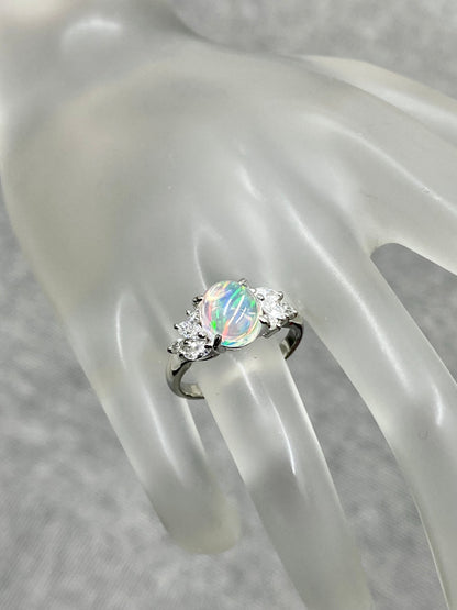 ウォーターオパール 1.61ct / ダイヤモンド 計0.45ct Pt900 リング 12.5号【リフレッシュメント(新品仕上げ・補修・洗浄等済)】