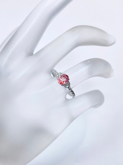 【スリランカ産】非加熱パパラチアサファイア 0.768ct / ダイヤモンド 計0.18ct K18WG リング 11号【リフレッシュメント(新品仕上げ・補修・洗浄等済)】