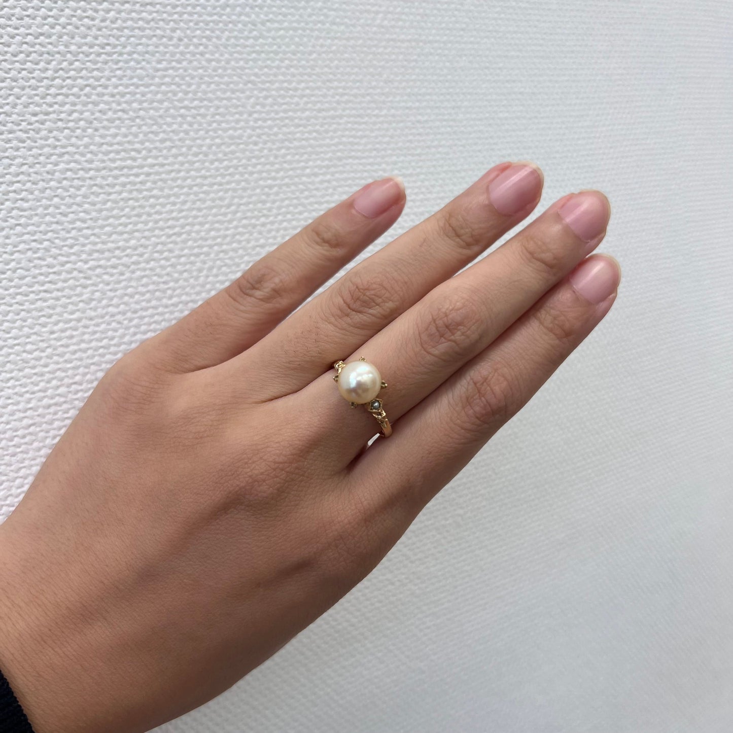 昭和ジュエリー パール リング K18 ヴィンテージ 昭和レトロ ミル打ちデザイン 2珠 真珠 ゴールド 指輪 MR00766