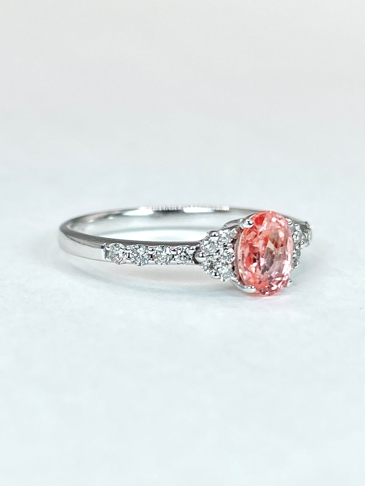 【スリランカ産】非加熱パパラチアサファイア 0.768ct / ダイヤモンド 計0.18ct K18WG リング 11号【リフレッシュメント(新品仕上げ・補修・洗浄等済)】