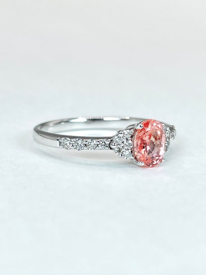 【スリランカ産】非加熱パパラチアサファイア 0.768ct / ダイヤモンド 計0.18ct K18WG リング 11号【リフレッシュメント(新品仕上げ・補修・洗浄等済)】