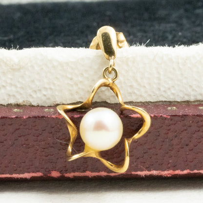 K18 パールピアス 星形でレトロなデザインが可愛いアイテム☆美しい真珠は4.3mm MOE00069