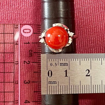 昭和ジュエリー サンゴ 珊瑚 リング Pt900 10mm ダイヤモンド ヴィンテージ 昭和レトロ アールデコデザイン プラチナ 指輪 MOR00443