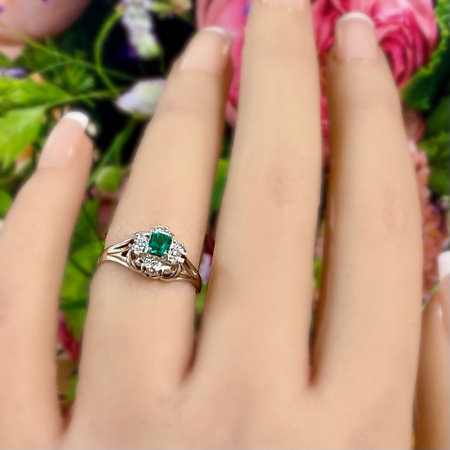 昭和ジュエリー エメラルド ダイヤモンド リング Pt200 0.25ct ヴィンテージ 昭和レトロ 指輪 プラチナ CHR01827