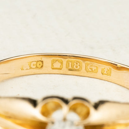 イギリスアンティーク ジュエリー K18 オールドマインカットダイヤモンド 約0.5ct ベルチャーセッティング 1905年製 バーミンガム 彫り装飾 ゴールド リング DR00776  Daisy Ring