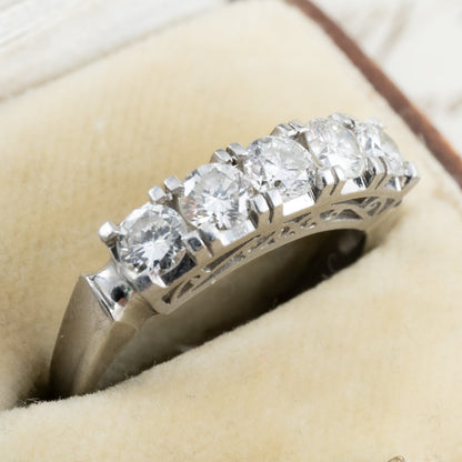 昭和ジュエリー ダイヤモンドリング Pt900 1.00ct 一文字リング ヴィンテージ 昭和レトロ 透かしデザイン 指輪 プラチナ MR00739