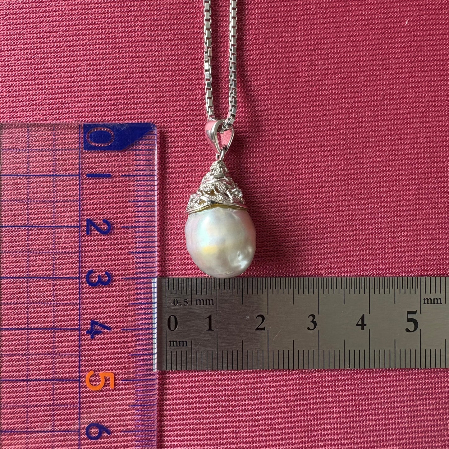 黒蝶真珠 バロックパール Pt850 / Pt900 ダイヤ 大粒バロックパール ペンダント ヴェネチアンチェーン 付きネックレス 45cm ｜ヴィンテージ 透かし細工 MOP00291