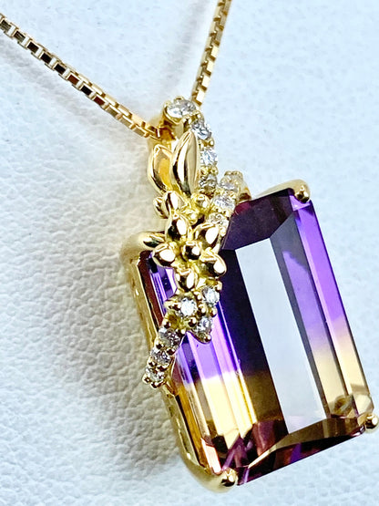 アメトリン 7.61ct / ダイヤモンド 計0.10ct K18 ネックレス【リフレッシュメント(新品仕上げ・補修・洗浄等済)】【3日以内返品可（※カード/キャリア決済の場合）】