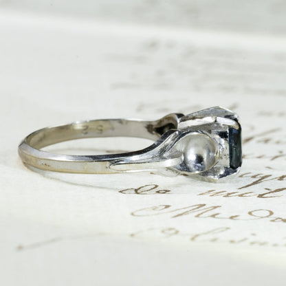 昭和ジュエリー サファイアリング 0.52ct K14WG 昭和レトロ 和デコ ヴィンテージ 指輪 青石 クールデザイン MOR00619