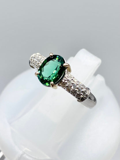 グリーントルマリン 1.17ct / ダイヤモンド 計0.25ct Pt900/K18 リング リフレッシュメント新品仕上げ・補修・洗浄等済動画リンク　Twitter/Xあり3日以内返品可※カード/キ 2枚目