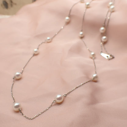 Pt850 パール ロングネックレス 80cm 二連 ステーションネックレス プラチナ 真珠 〜静かに揺れる、光の連なり〜 MN00261
