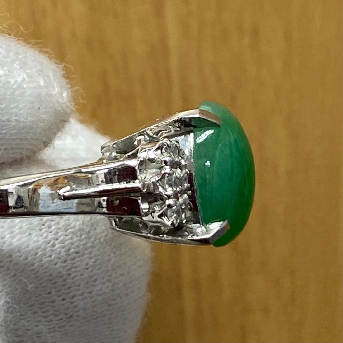 昭和ジュエリー 翡翠 ダイヤモンド リング Pt900 昭和レトロ ヴィンテージ 唐草透かし 腰高デザイン ヒスイ 指輪 プラチナ MOR00501