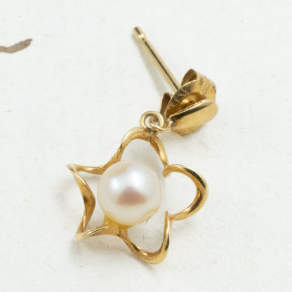 K18 パールピアス 星形でレトロなデザインが可愛いアイテム☆美しい真珠は4.3mm MOE00069