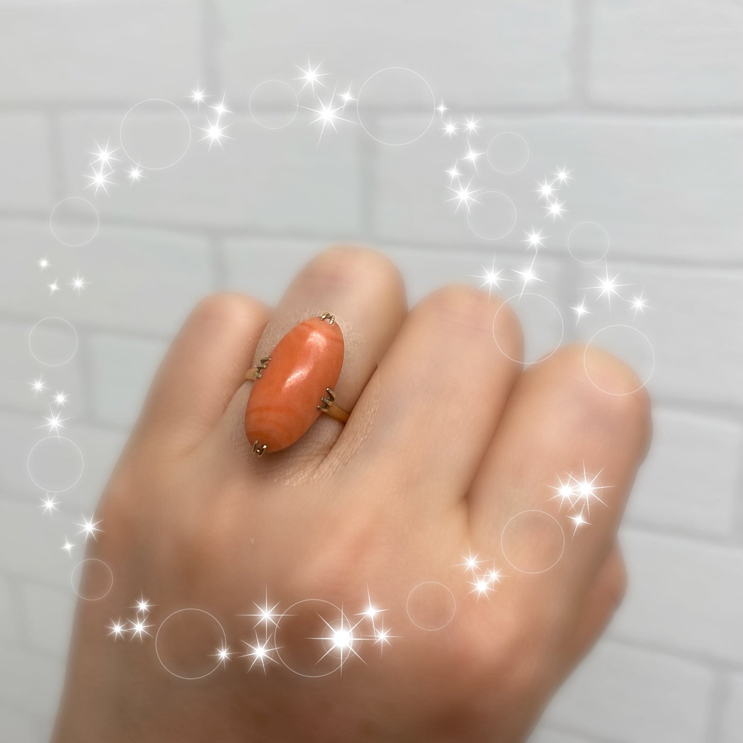 昭和ジュエリー 桃色珊瑚 サンゴ リング K18 ヴィンテージ 昭和レトロ 王冠透かし 孔雀透かし コーラル 指輪 OKR00146
