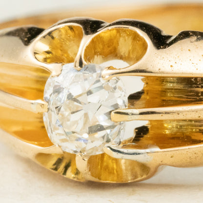 イギリスアンティーク ジュエリー K18 オールドマインカットダイヤモンド 約0.5ct ベルチャーセッティング 1905年製 バーミンガム 彫り装飾 ゴールド リング DR00776  Daisy Ring