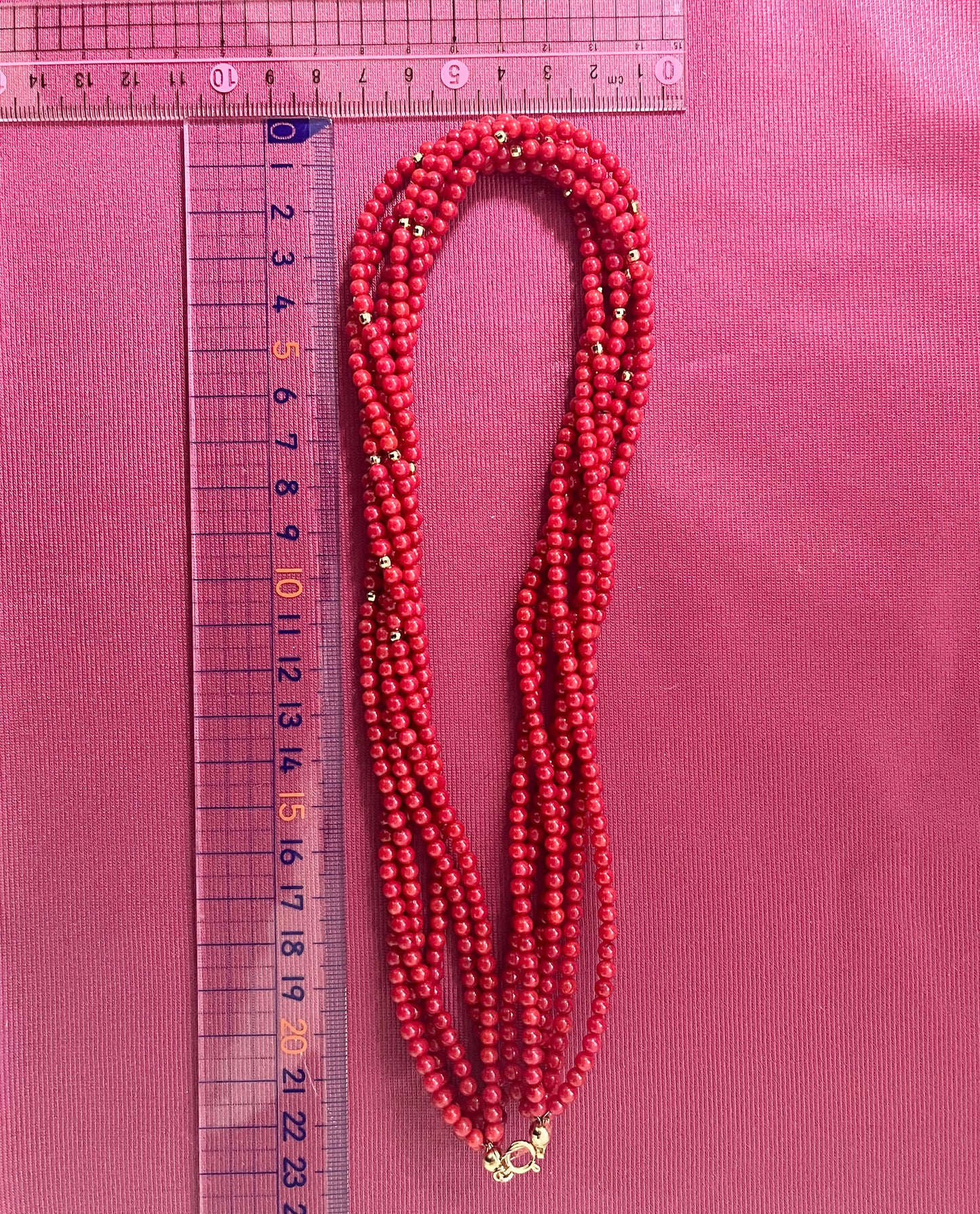 昭和レトロ ヴィンテージジュエリー K18 天然珊瑚(着色) 6連 ネックレス 45cm 〜日本の美意識を感じるデザイン〜 MN00249