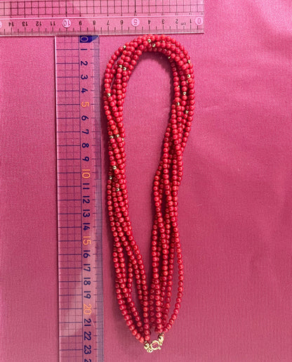 昭和レトロ ヴィンテージジュエリー K18 天然珊瑚(着色) 6連 ネックレス 45cm 〜日本の美意識を感じるデザイン〜 MN00249