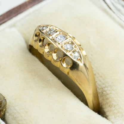 イギリス アンティーク ジュエリー K18 5stone オールドカット ダイヤモンド クラッシックデザイン リング 指輪 バーミンガム 1913 DR00734