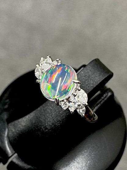 ウォーターオパール 1.61ct / ダイヤモンド 計0.45ct Pt900 リング 12.5号【リフレッシュメント(新品仕上げ・補修・洗浄等済)】