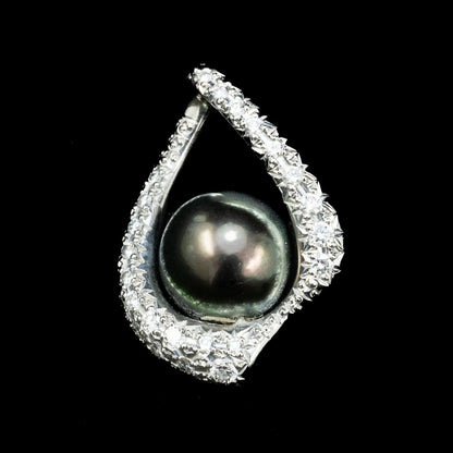 K18WG 黒蝶真珠 ピーコックカラー ダイヤモンド  0.25ct  4.0g 9.0mm珠 MOP00274