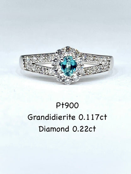 グランディディエライト 0.117ct / ダイヤモンド 計0.22ct Pt900 リング【リフレッシュメント(新品仕上げ・補修・洗浄等済)】【3日以内返品可（※カード/キャリア決済の場合）】【動画リンク　Twitter/X】あり