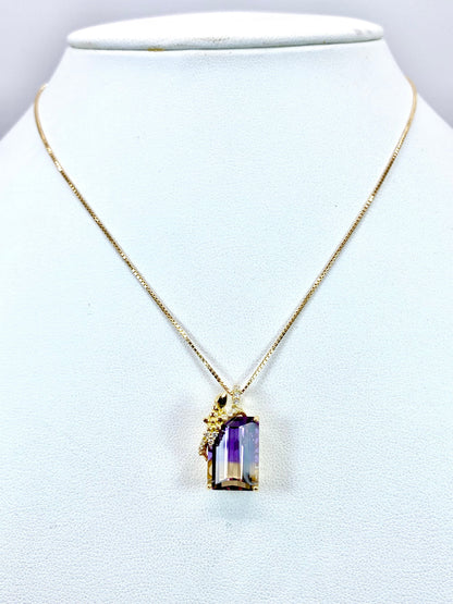 アメトリン 7.61ct / ダイヤモンド 計0.10ct K18 ネックレス【リフレッシュメント(新品仕上げ・補修・洗浄等済)】【3日以内返品可（※カード/キャリア決済の場合）】