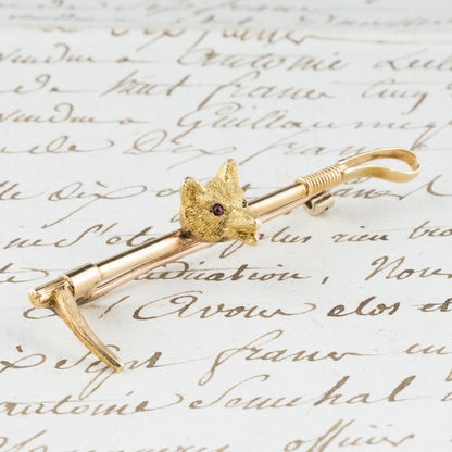 アンティークジュエリー fox brooch  K15イギリス キツネ アンティークブローチ お目目が可愛い ルビーDBR00114