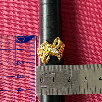K18 リボンモチーフ ダイヤモンドリング 0.10ct 透かし細工 フィリグリー ダイヤ セット レトロジュエリー 昭和レトロ エレガント  CHR02103