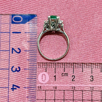 昭和ジュエリー エメラルド ダイヤモンド リング Pt900 1.01ct ヴィンテージ 昭和レトロ 透かしデザイン プラチナ 指輪 MR00777