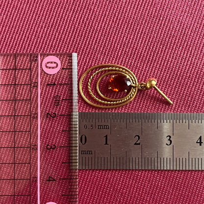 ME00079 外国製 K18  アールグレイカラーが可愛い?オレンジクォーツ 揺れるピアス