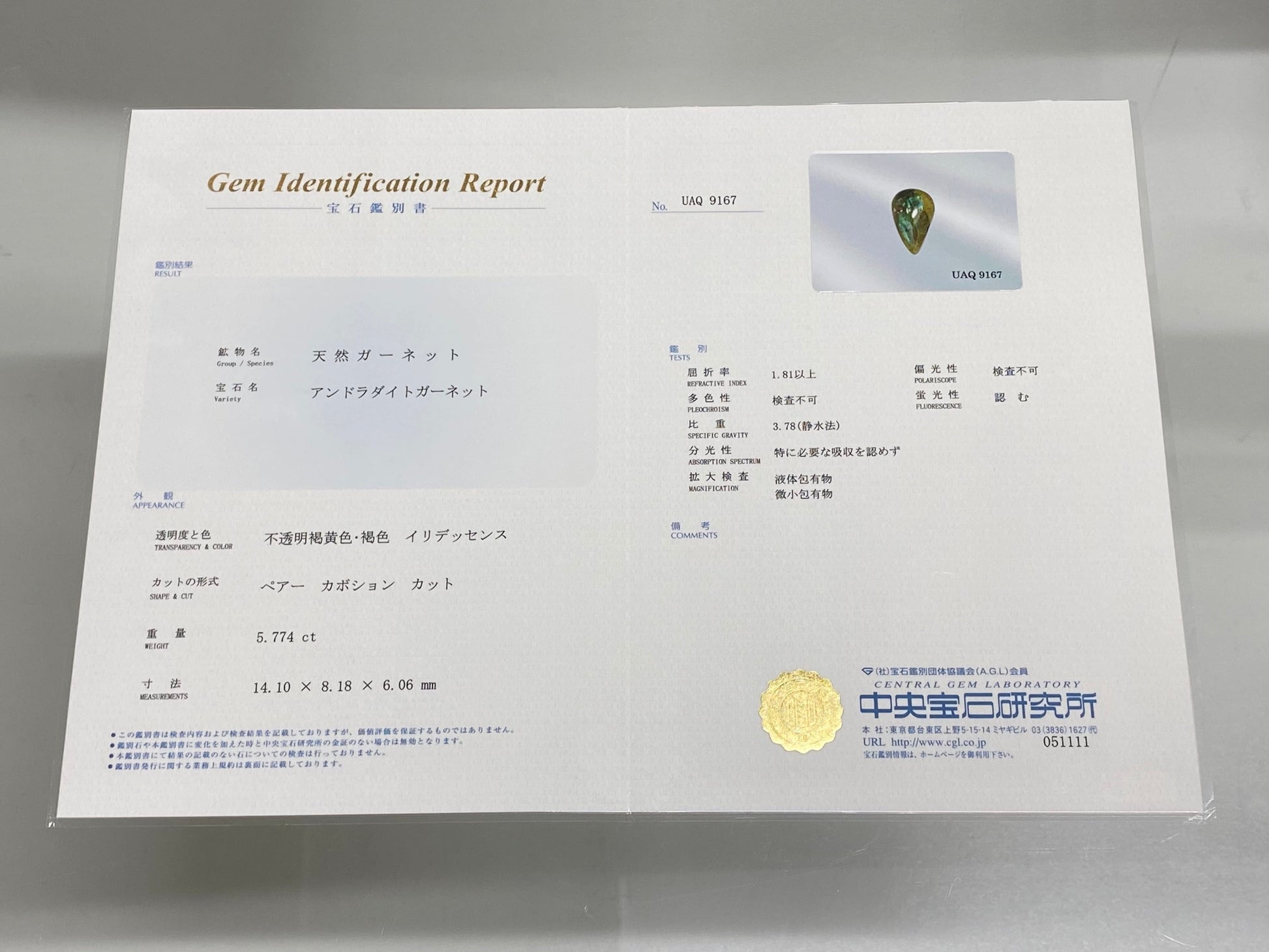 イリデッセンス・アンドラダイトガーネット 5.774ct ルース 9枚目