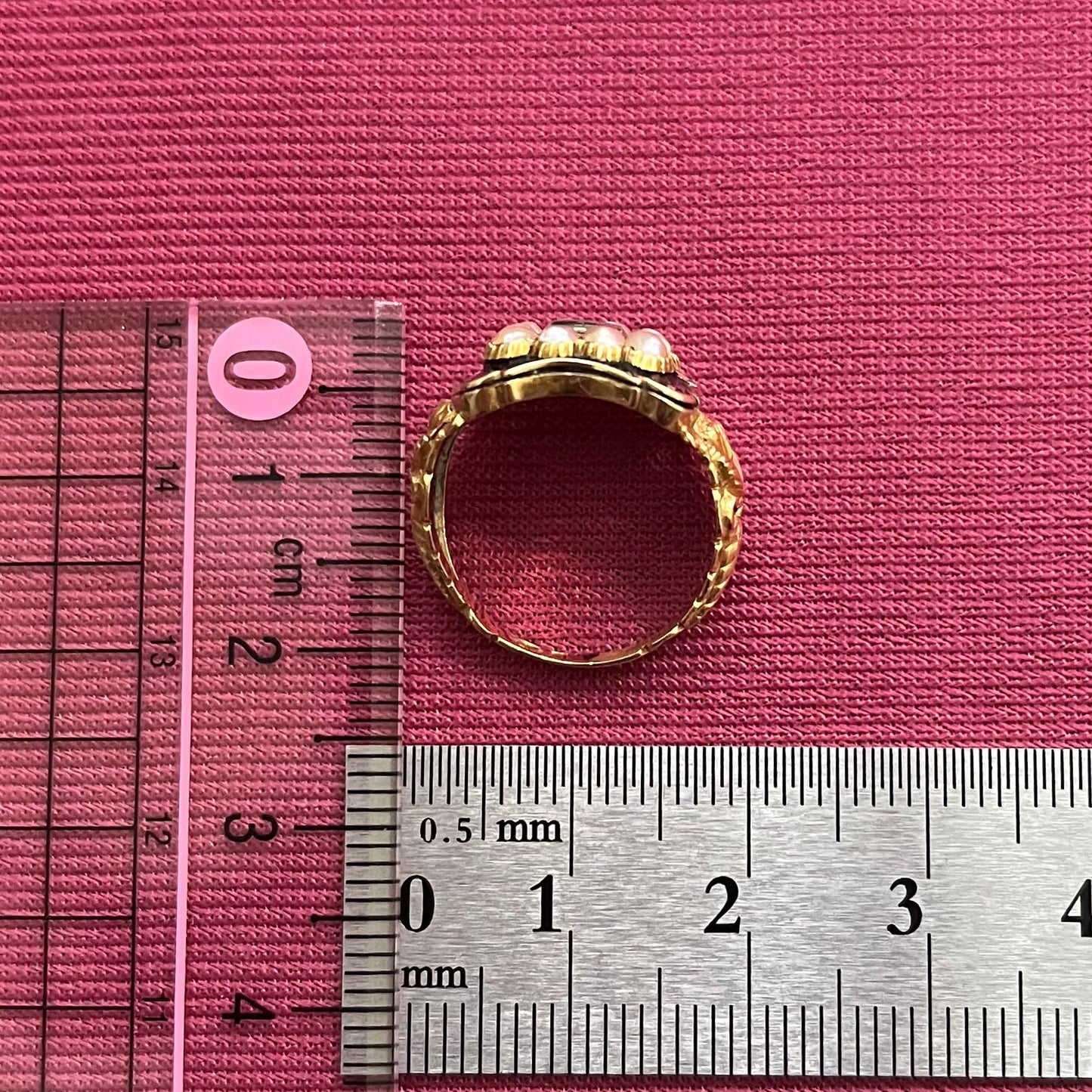 アンティークジュエリー イギリス アンティーク バーミンガム 1832 1834 彫刻有り 勿忘草 K18 パール モーニングジュエリー リング 指輪 〜メッセージと共に引き継がれる想い〜DR00658