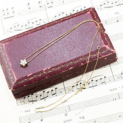 K18 ヴィンテージ ゴールド ジュエリー ダイヤモンド 0.26ct 花 フラワー シンプルデザイン ボールチェーン ネックレス 40.5cm CHP00878