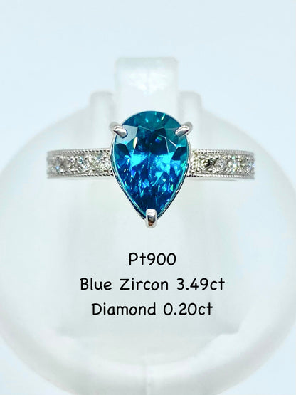 ブルージルコン 3.49ct / ダイヤモンド 計0.20ct Pt900 リング 12号リフレッシュメント新品仕上げ・補修・洗浄等済3日以内返品可※カード/キャリア決済の場合