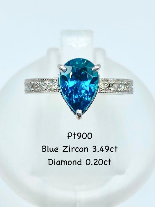 ブルージルコン 3.49ct / ダイヤモンド 計0.20ct Pt900 リング 12号リフレッシュメント新品仕上げ・補修・洗浄等済3日以内返品可※カード/キャリア決済の場合