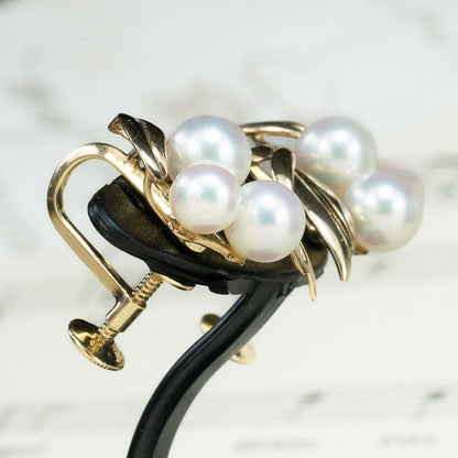 ミキモト MIKIMOTO K14 あこや真珠 パール イヤリング 3粒 ヴィンテージ 葉モチーフ ゴールド  OKE00020