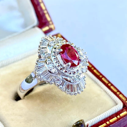 昭和ジュエリー ルビー ダイヤモンド リング Pt900 0.92ct 0.76ct ヴィンテージ 昭和レトロ プラチナ 指輪 MOR00697