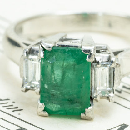 昭和ジュエリー エメラルド ダイヤモンド リング Pt900 1.01ct ヴィンテージ 昭和レトロ 透かしデザイン プラチナ 指輪 MR00777