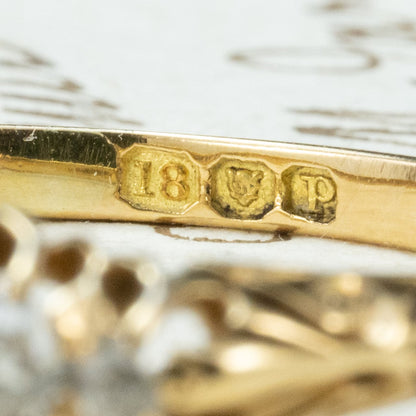 イギリス アンティークジュエリー K18 ロンドン1890年 オールドカット 5石 リング  ベルチャーセッティング 手彫り装飾 フローラルデザイン オールドヨーロピアンカットダイヤモンド DR00636 Daisy Ring